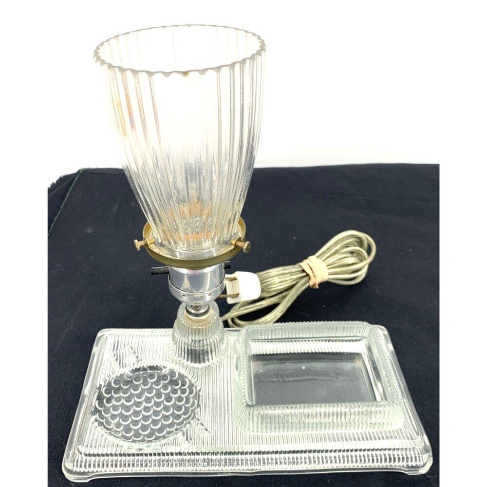 Boudoir Lamp Clear Glass Vanity Accent Dresser Desk Ashtray Trinket Dish 8.5"Vtg